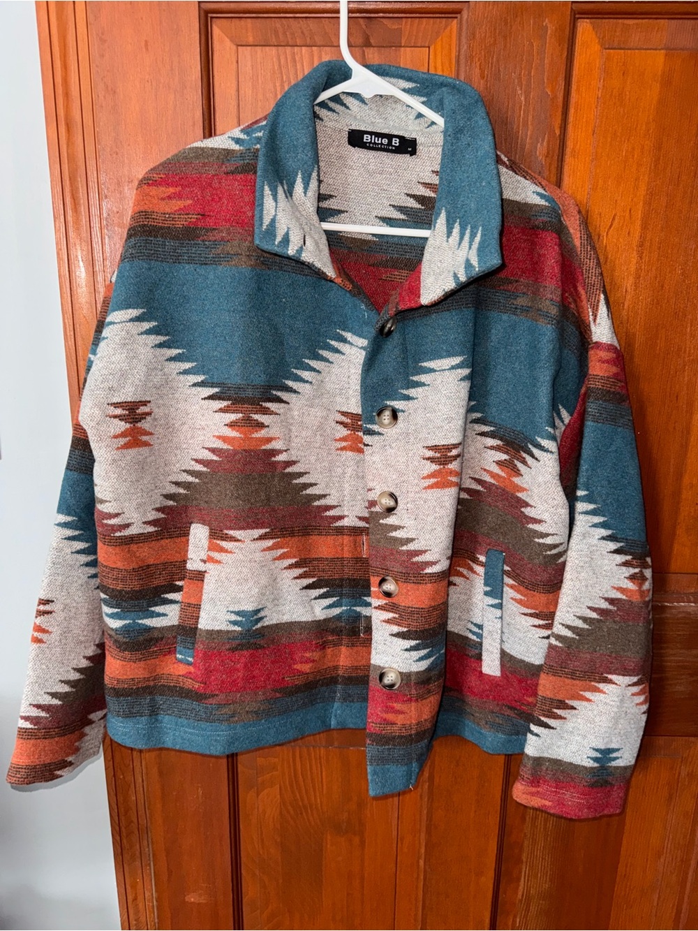 Blue B Teal & Rust Patterned womens shacket